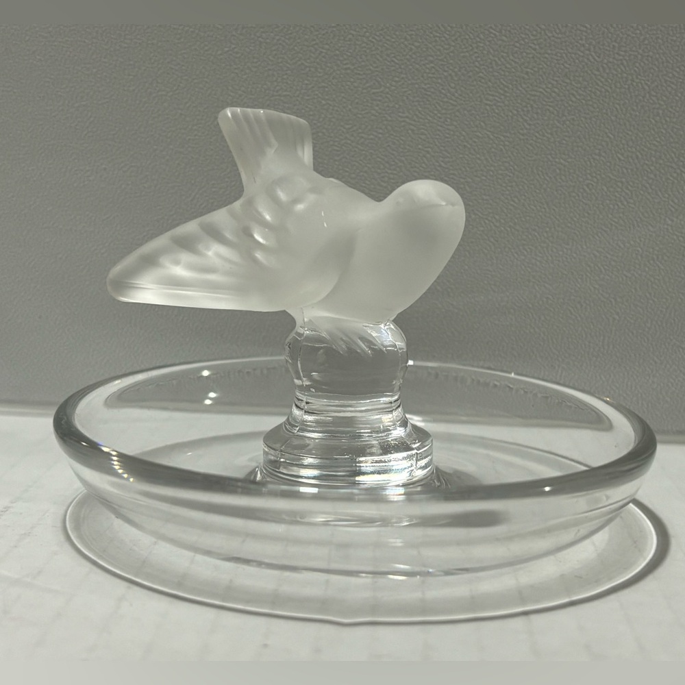 Lalique France Frosted Glass Sparrow  Ring/ Jewelry Dish